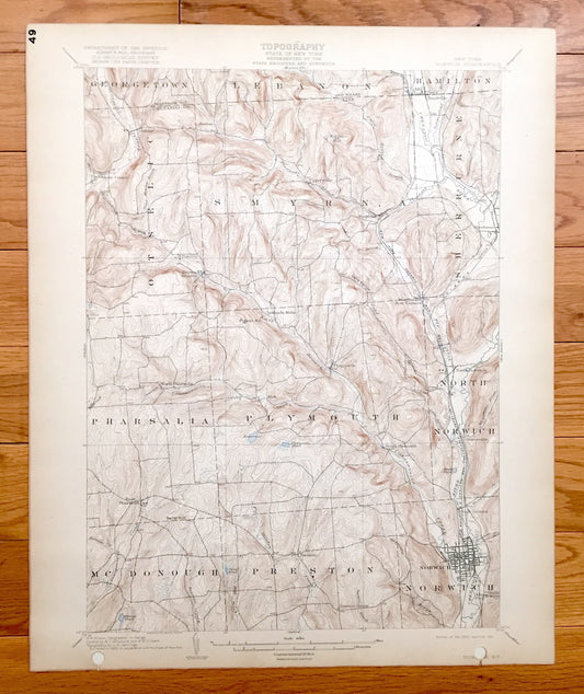 Antique Norwich, New York 1903 US Geological Survey Topographic Map – Chenango County, Preston, McDonough, Pharsalia, Plymouth, Smyrna, NY