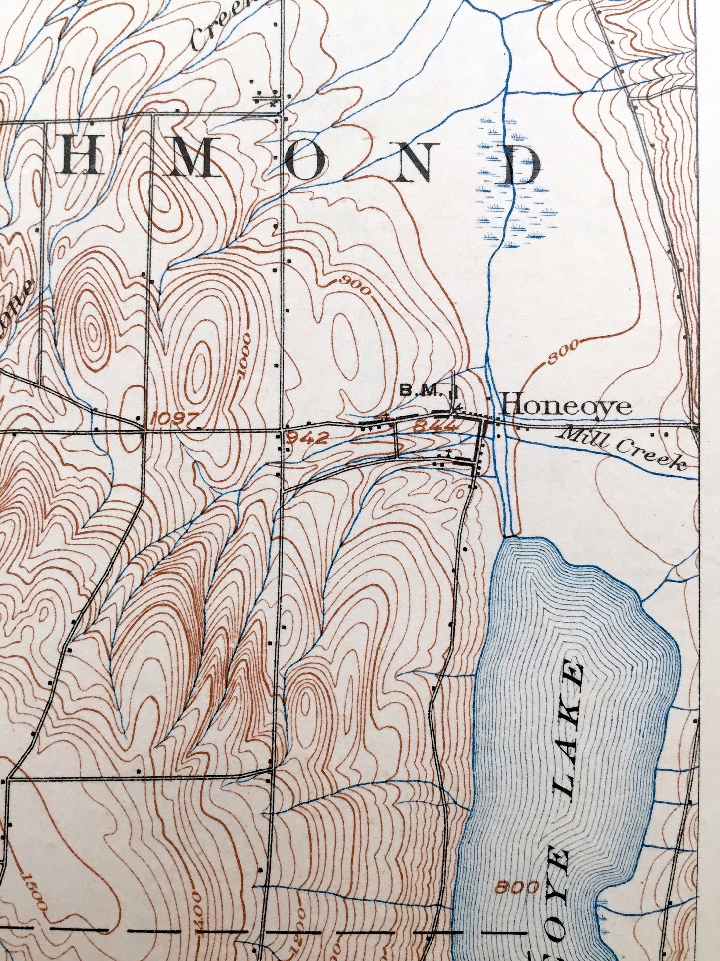 Antique Honeoye, New York 1904 US Geological Survey Topographic Map - Mendon, Rush, Wheatland, Avon, Lima, Caledonia, Richmond, Genesee, NY