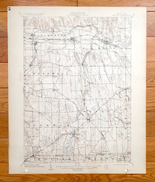 Antique Phelps, New York 1902 US Geological Survey Topographic Map - Ontario, Yates County, Clifton Springs Manchester Shortsville Seneca NY