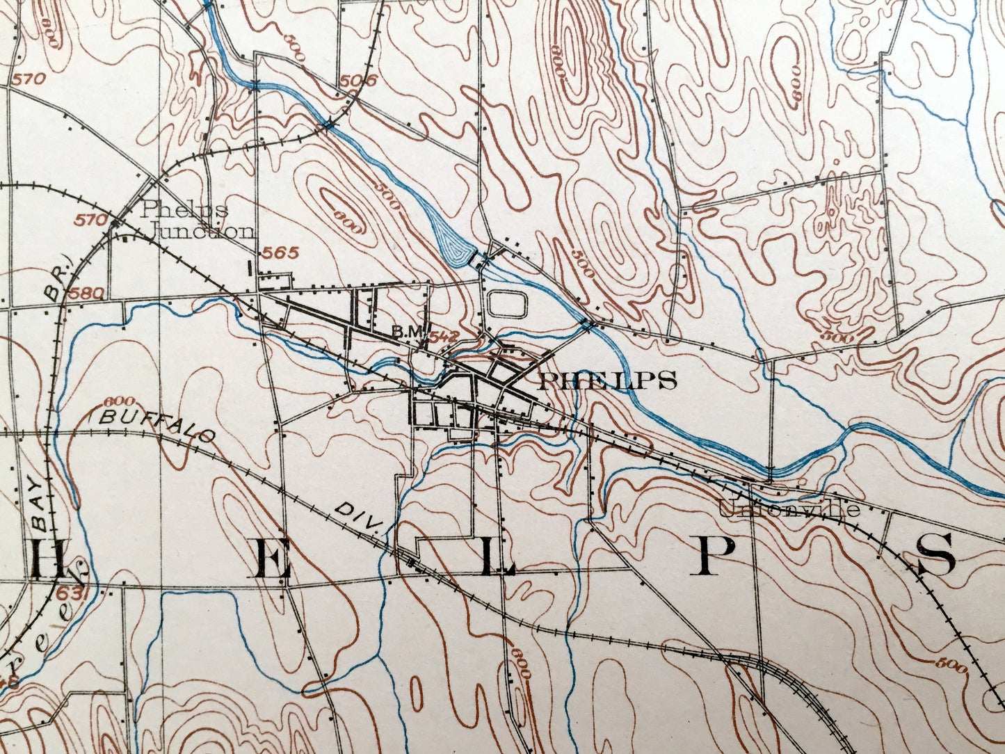 Antique Phelps, New York 1902 US Geological Survey Topographic Map - Ontario, Yates County, Clifton Springs Manchester Shortsville Seneca NY