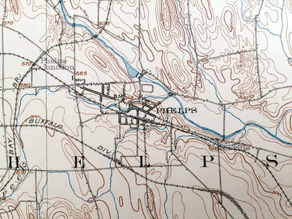 Antique Phelps, New York 1902 US Geological Survey Topographic Map - Ontario, Yates County, Clifton Springs Manchester Shortsville Seneca NY
