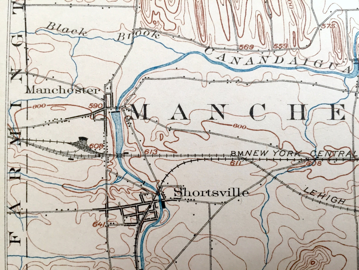 Antique Phelps, New York 1902 US Geological Survey Topographic Map - Ontario, Yates County, Clifton Springs Manchester Shortsville Seneca NY