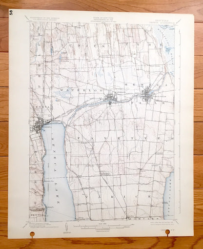 Antique Geneva, New York 1902 US Geological Survey Topographic Map – Ontario, Seneca, Yates County, Varick, Fayette, Junius, Tyre Romulus NY