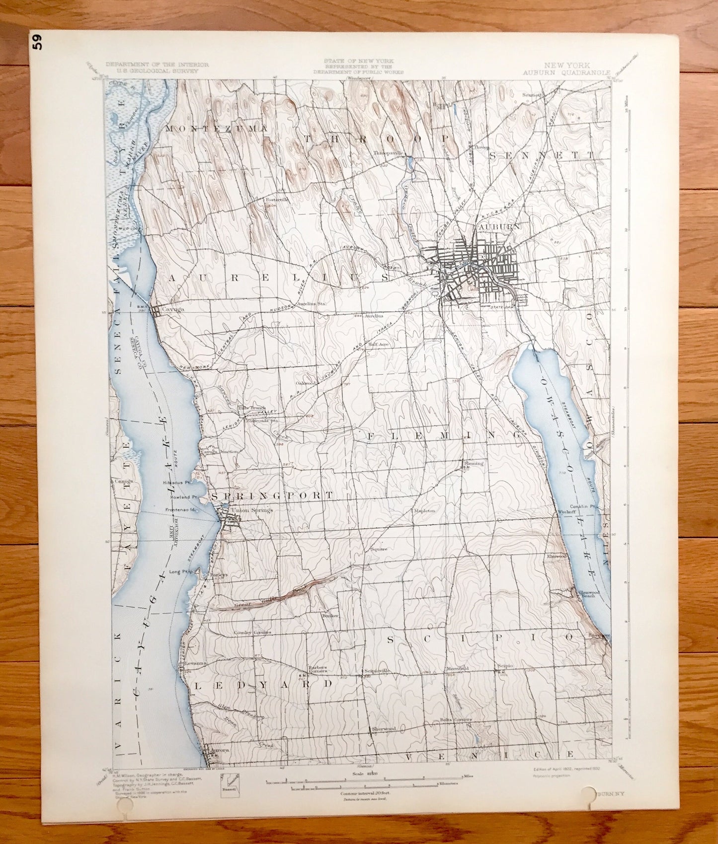 Antique Auburn, New York 1902 US Geological Survey Topographic Map – Aurelius, Fleming, Springport, Montezuma, Throop, Sennett, Ledyard, NY