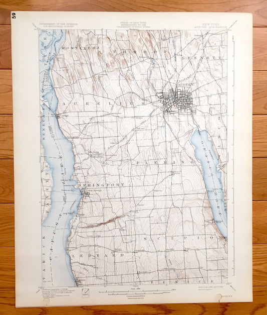 Antique Auburn, New York 1902 US Geological Survey Topographic Map – Aurelius, Fleming, Springport, Montezuma, Throop, Sennett, Ledyard, NY