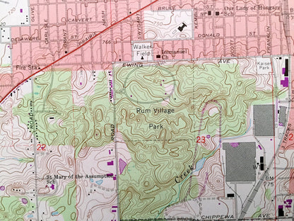 Antique South Bend West, Indiana 1969 US Geological Survey Topographic Map – St Joseph County, German, Clay, Warren, Portage, Greene, Centre
