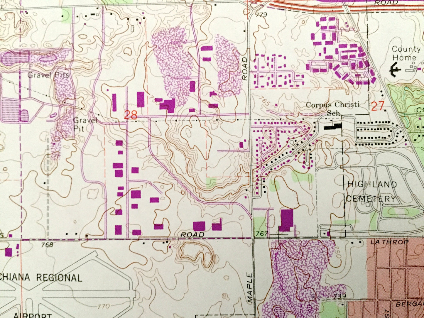 Antique South Bend West, Indiana 1969 US Geological Survey Topographic Map – St Joseph County, German, Clay, Warren, Portage, Greene, Centre