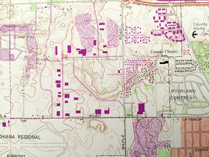 Antique South Bend West, Indiana 1969 US Geological Survey Topographic Map – St Joseph County, German, Clay, Warren, Portage, Greene, Centre