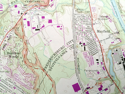 Antique Fredericksburg, Virginia 1966 US Geological Survey Topographic Map – Stafford, Spotsylvania, Rappahannock, Falmouth, White Oak, VA