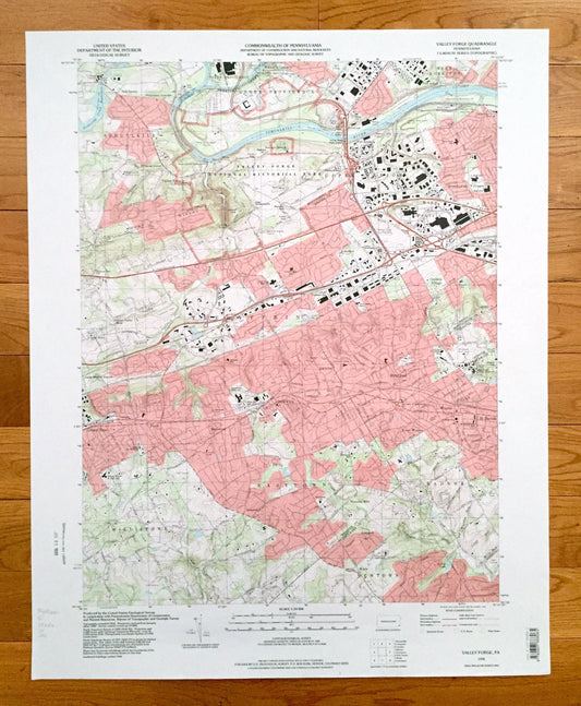 Antique Valley Forge, Pennsylvania 1992 US Geological Survey Topographic Map – Chester, Montgomery County, King of Prussia, Green Tree, PA