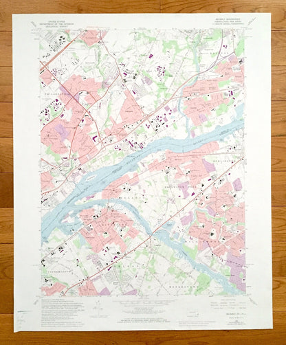 Antique Beverly, New Jersey & Philadelphia, Pennsylvania 1966 US Geological Survey Topographic Map – Bristol, Delran, Morestown, Cinnaminson