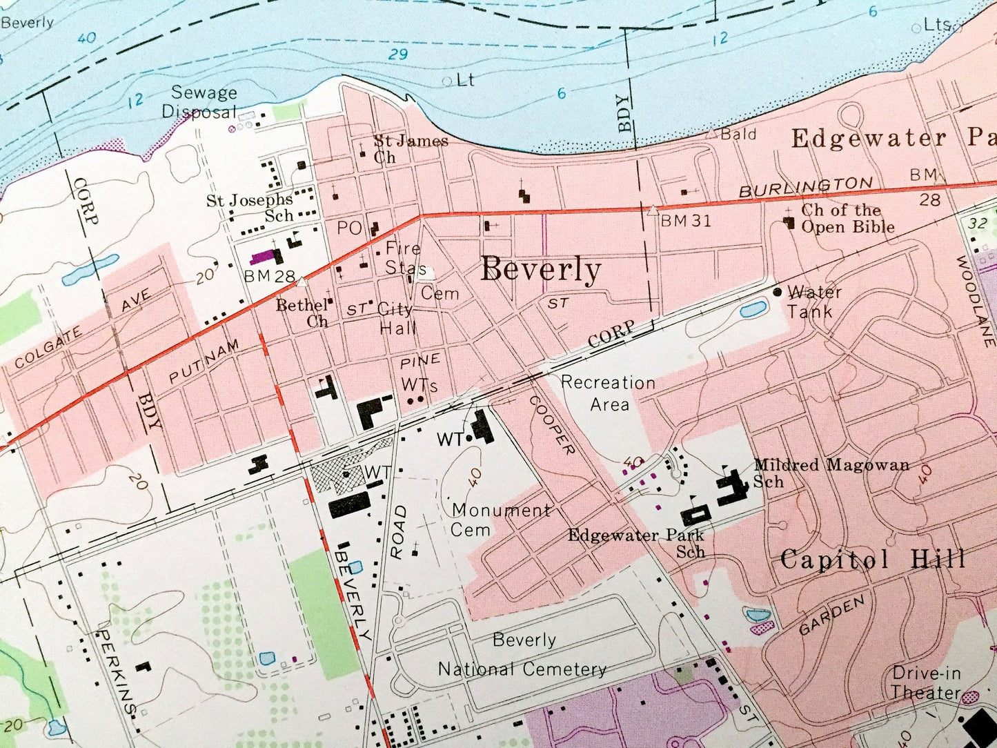 Antique Beverly, New Jersey & Philadelphia, Pennsylvania 1966 US Geological Survey Topographic Map – Bristol, Delran, Morestown, Cinnaminson