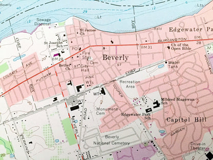 Antique Beverly, New Jersey & Philadelphia, Pennsylvania 1966 US Geological Survey Topographic Map – Bristol, Delran, Morestown, Cinnaminson
