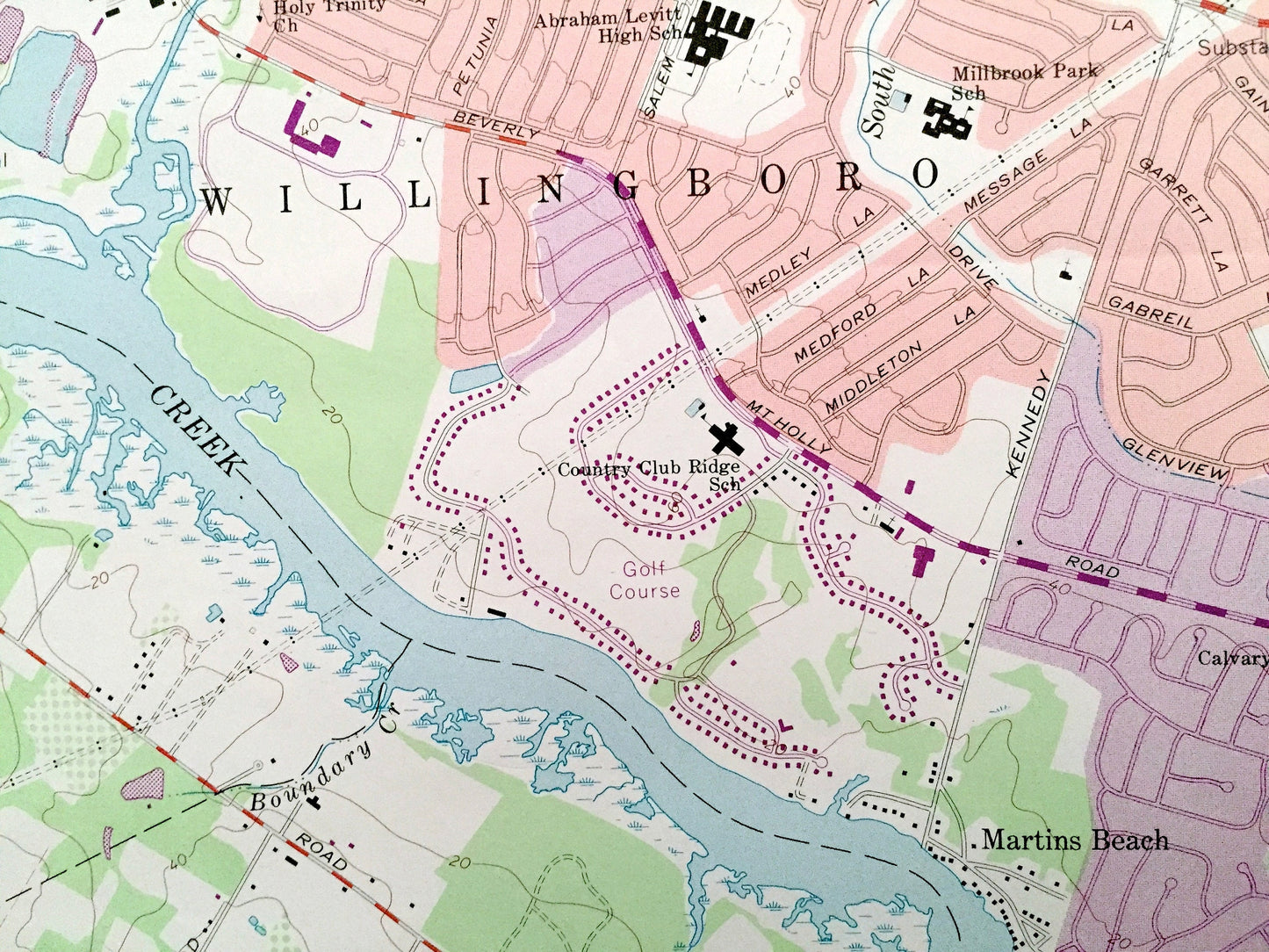 Antique Beverly, New Jersey & Philadelphia, Pennsylvania 1966 US Geological Survey Topographic Map – Bristol, Delran, Morestown, Cinnaminson
