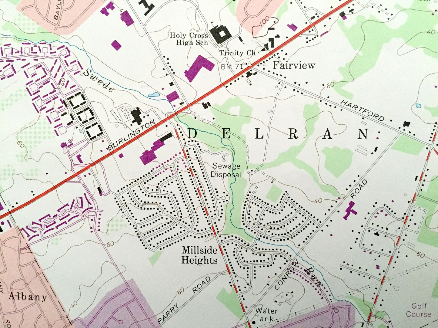 Antique Beverly, New Jersey & Philadelphia, Pennsylvania 1966 US Geological Survey Topographic Map – Bristol, Delran, Morestown, Cinnaminson