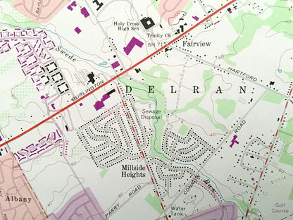 Antique Beverly, New Jersey & Philadelphia, Pennsylvania 1966 US Geological Survey Topographic Map – Bristol, Delran, Morestown, Cinnaminson