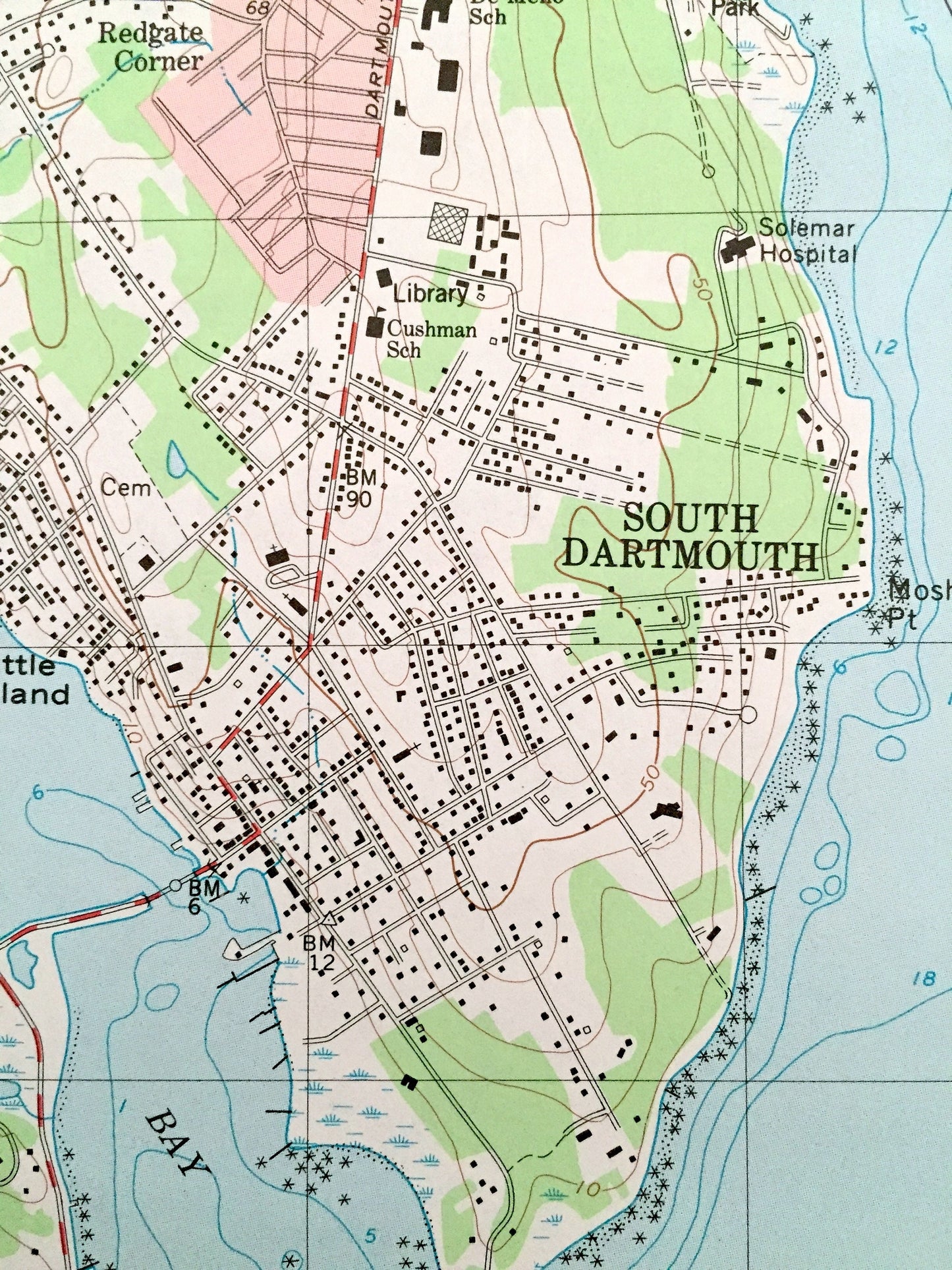 Antique New Bedford, Massachusetts 1977 US Geological Survey Topographic Map – Buzzards Bay, Dartmouth, Fairhaven, Slocum Neck, Smiths Neck