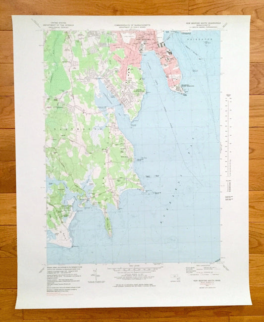 Antique New Bedford, Massachusetts 1977 US Geological Survey Topographic Map – Buzzards Bay, Dartmouth, Fairhaven, Slocum Neck, Smiths Neck