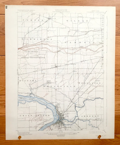 Antique Tonawanda, New York 1901 US Geological Survey Topographic Map - Amherst, Grand Island, Wheatfield, Pendleton, Lewiston, Cambria, NY