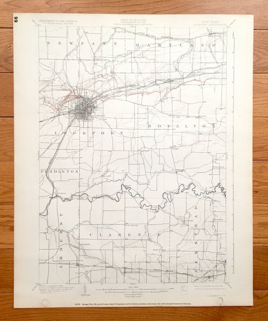 Antique Lockport, New York 1902 US Geological Survey Topographic Map – Newfane, Hartland, Royalton, Pendleton, Amherst, Clarence Newstead NY