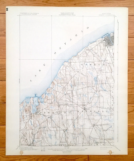 Antique Oswego, New York 1900 US Geological Survey Topographic Map – Cayuga County, Sterling, Hannibal, Wolcott, Minetto, Fairhaven, NY