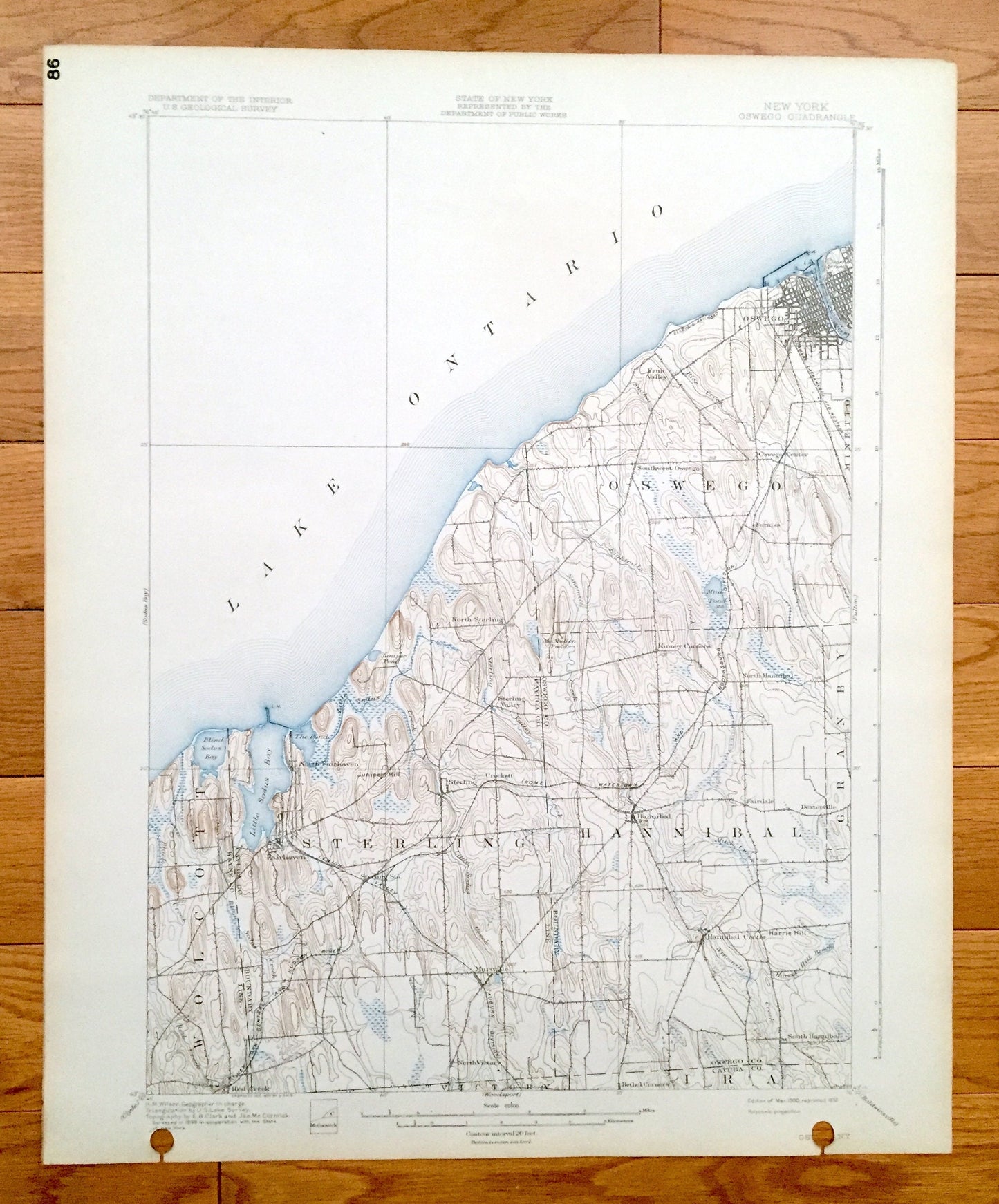 Antique Oswego, New York 1900 US Geological Survey Topographic Map – Cayuga County, Sterling, Hannibal, Wolcott, Minetto, Fairhaven, NY