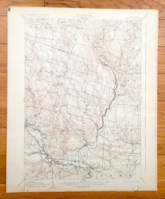 Antique Taberg, New York 1905 US Geological Survey Topographic Map - Annsville, Vienna, Rome, Lee, Ava, Lewis, Florence, Camden, Osceola