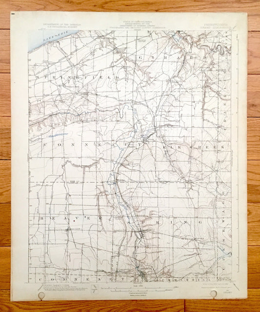Antique Girard, Pennsylvania 1900 US Geological Survey Topographic Map - Springfield, Conneaut, Beaver, Summerhill, Franklin, Fairview