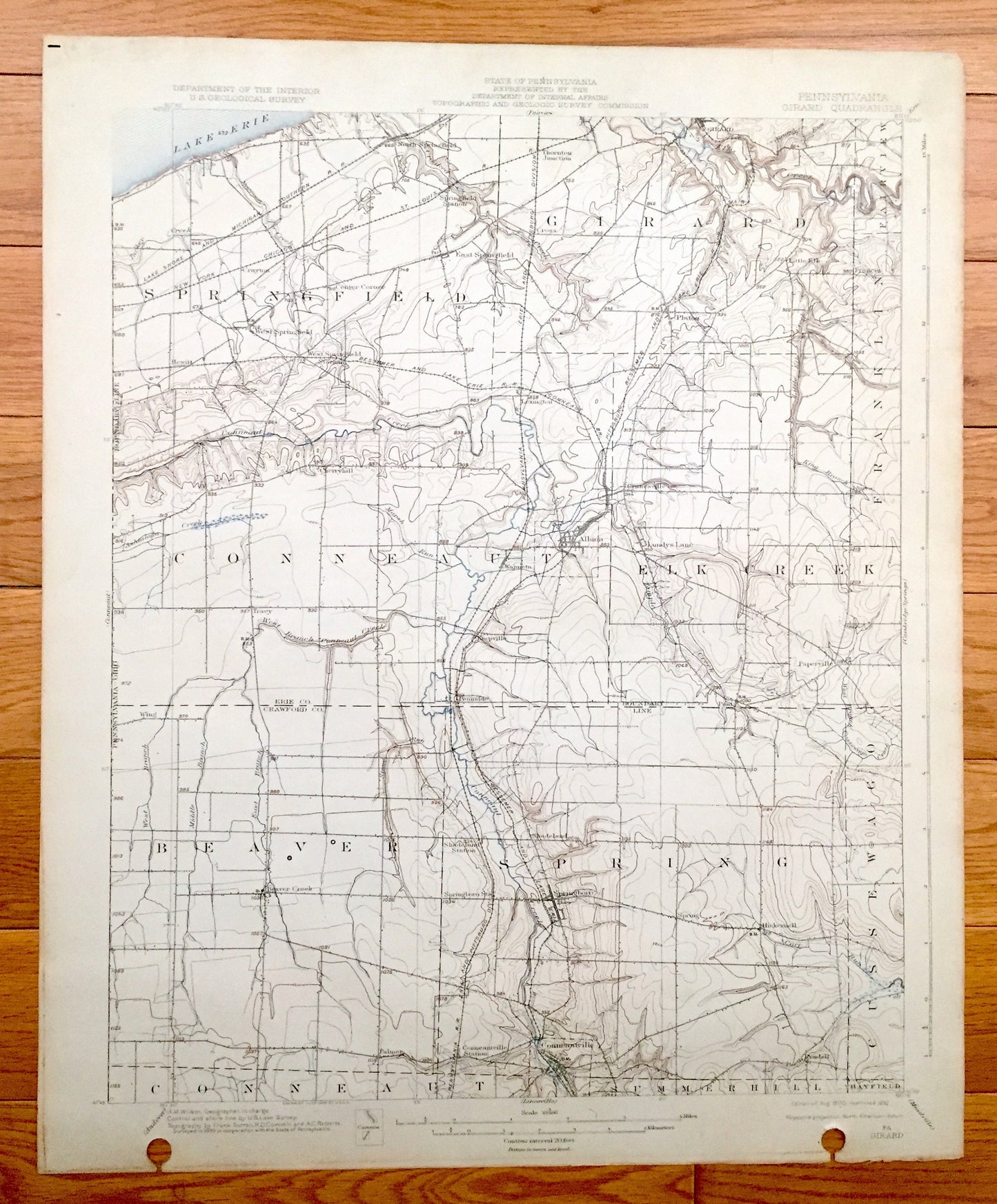 Antique Girard, Pennsylvania 1900 US Geological Survey Topographic Map - Springfield, Conneaut, Beaver, Summerhill, Franklin, Fairview