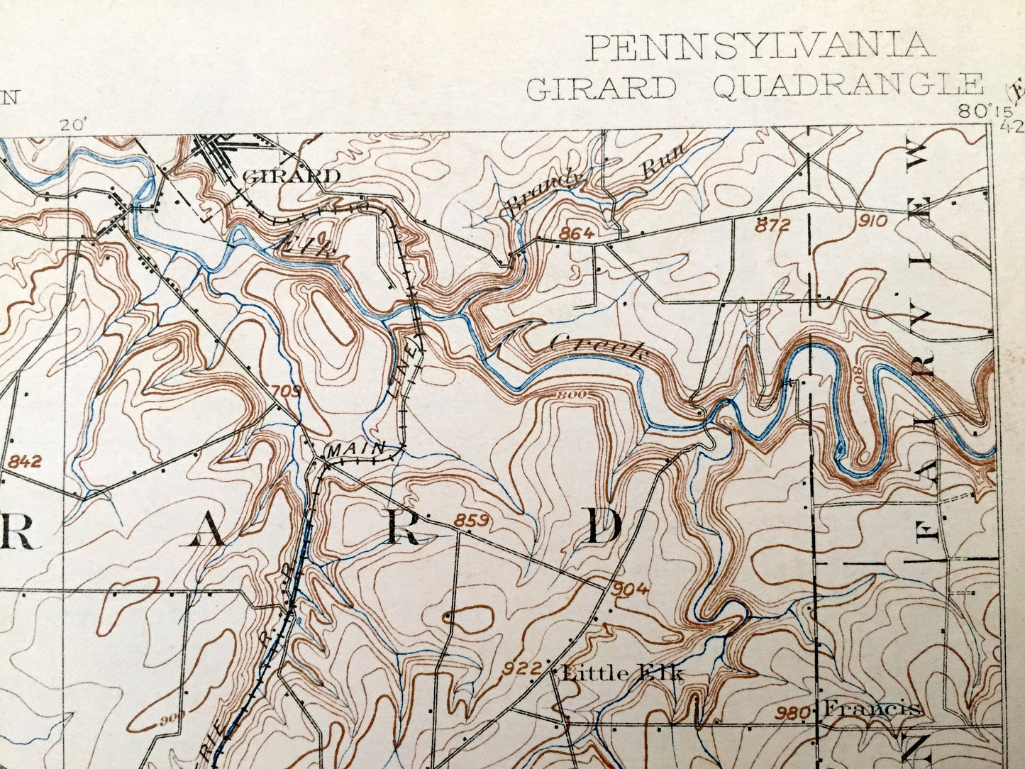 Antique Girard, Pennsylvania 1900 US Geological Survey Topographic Map - Springfield, Conneaut, Beaver, Summerhill, Franklin, Fairview