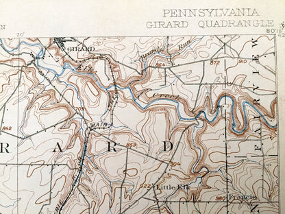 Antique Girard, Pennsylvania 1900 US Geological Survey Topographic Map - Springfield, Conneaut, Beaver, Summerhill, Franklin, Fairview