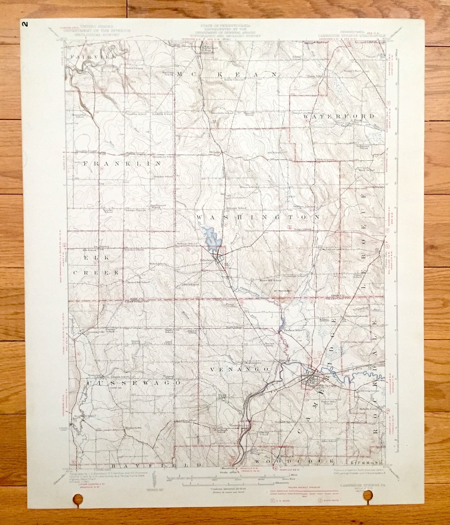 Antique Cambridge Springs, Pennsylvania 1925 US Geological Survey Topographic Map - Rockdale, Venango, Cussewago, Hayfield, Washington