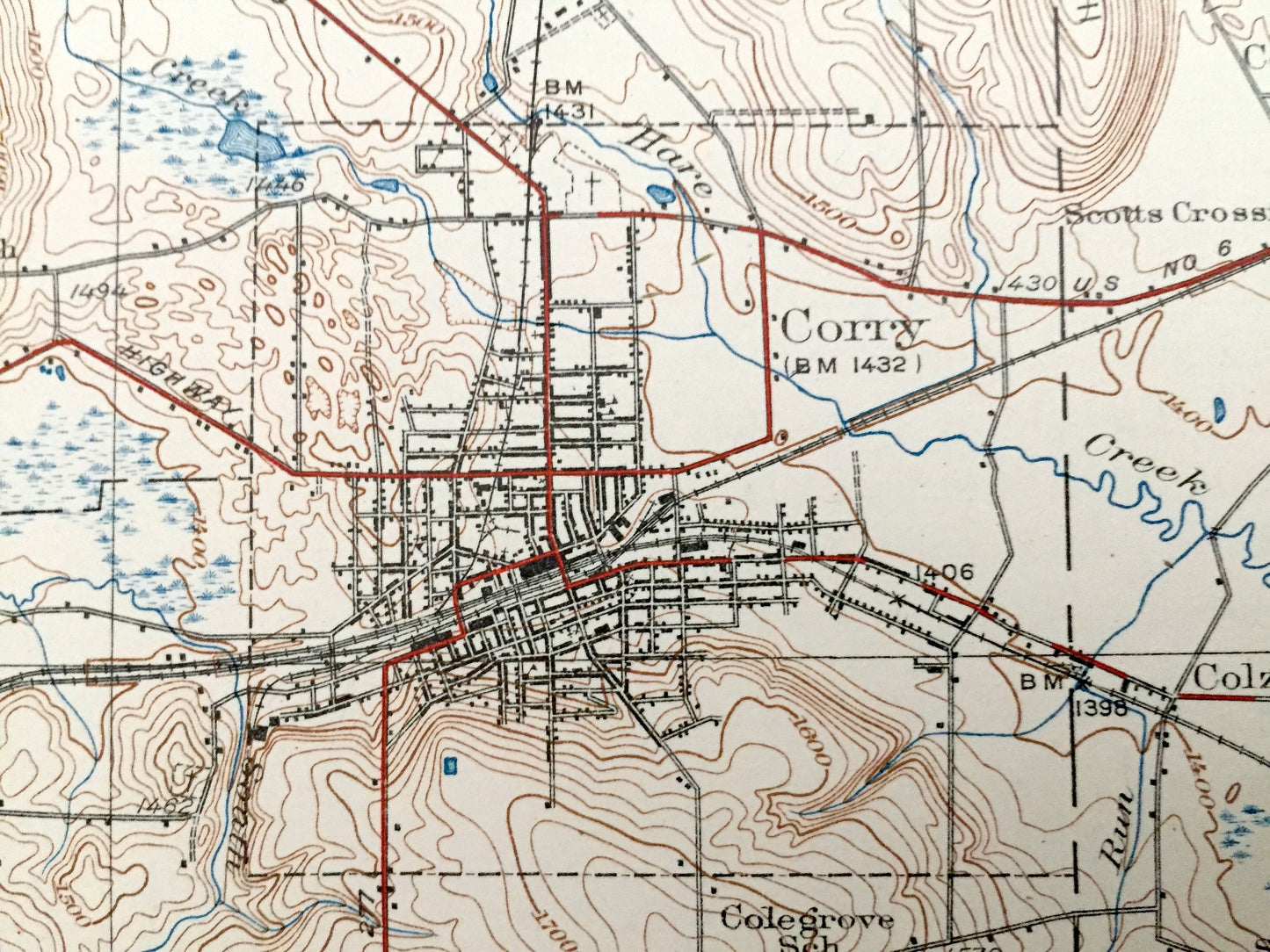 Antique Corry, Pennsylvania 1932 US Geological Survey Topographic Map - Wayne, Columbus, Concord, Spring Creek, Sparta, Eldred, Rome, Elgin