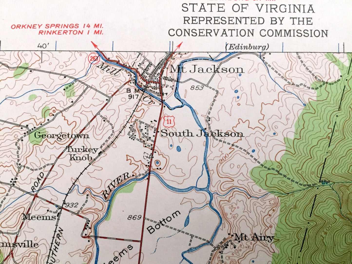 Antique Mt Jackson, Virginia 1942 US Geological Survey Topographic Map – Shenandoah Valley, Williamsville, Georgetown, Forestville, Newport