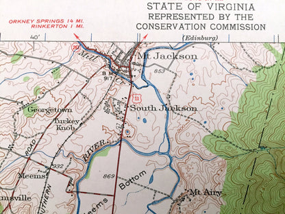 Antique Mt Jackson, Virginia 1942 US Geological Survey Topographic Map – Shenandoah Valley, Williamsville, Georgetown, Forestville, Newport