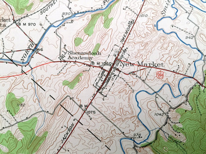 Antique Mt Jackson, Virginia 1942 US Geological Survey Topographic Map – Shenandoah Valley, Williamsville, Georgetown, Forestville, Newport