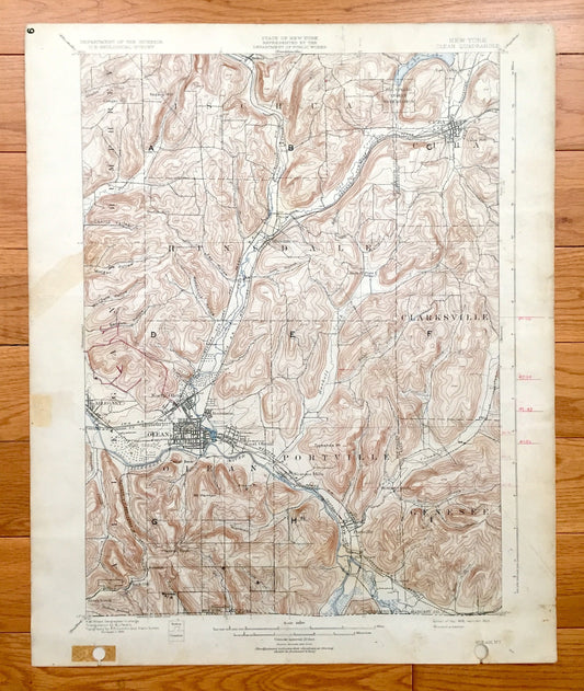Antique Olean, New York 1898 US Geological Survey Topographic Map – Portville, Genesee, Cuba, Hinsdale, Clarksville, Humphrey, Ischua, NY