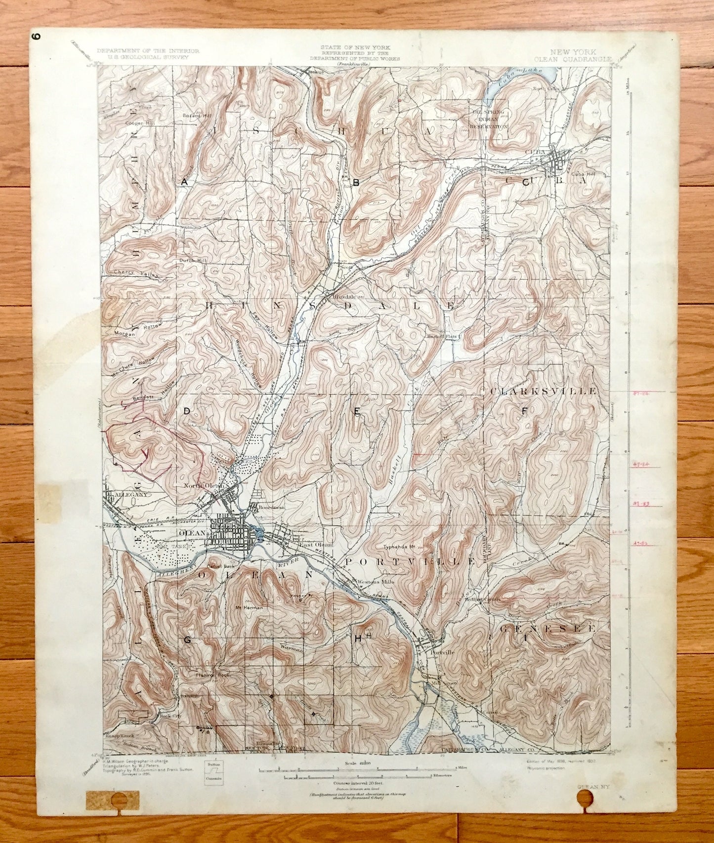 Antique Olean, New York 1898 US Geological Survey Topographic Map – Portville, Genesee, Cuba, Hinsdale, Clarksville, Humphrey, Ischua, NY