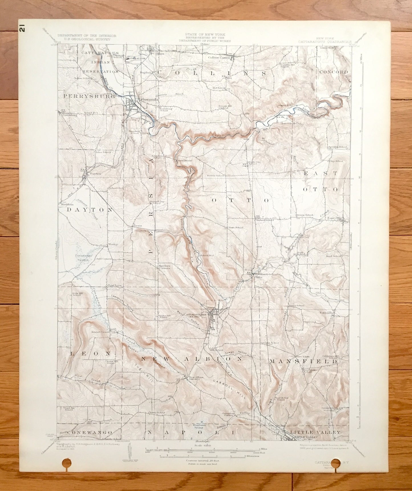 Antique Cattaraugus, New York 1923 US Geological Survey Topographic Map – Erie County, Gowanda, Perrysburg, East Otto, Little Valley, NY
