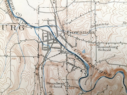 Antique Cattaraugus, New York 1923 US Geological Survey Topographic Map – Erie County, Gowanda, Perrysburg, East Otto, Little Valley, NY