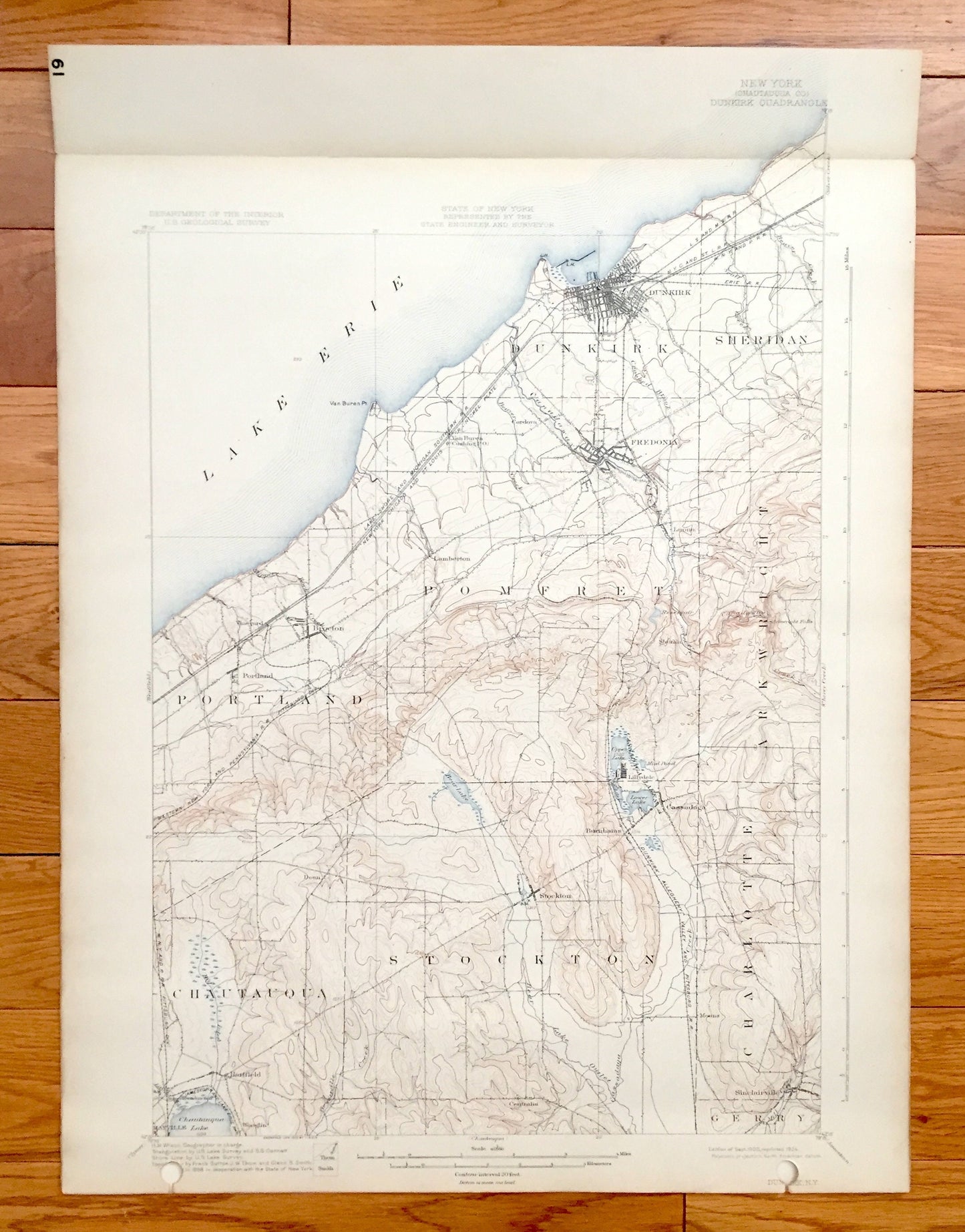 Antique Dunkirk, New York 1900 US Geological Survey Topographic Map – Portland, Pomfret, Sheridan, Arkwright, Mayville, Chautauqua County NY