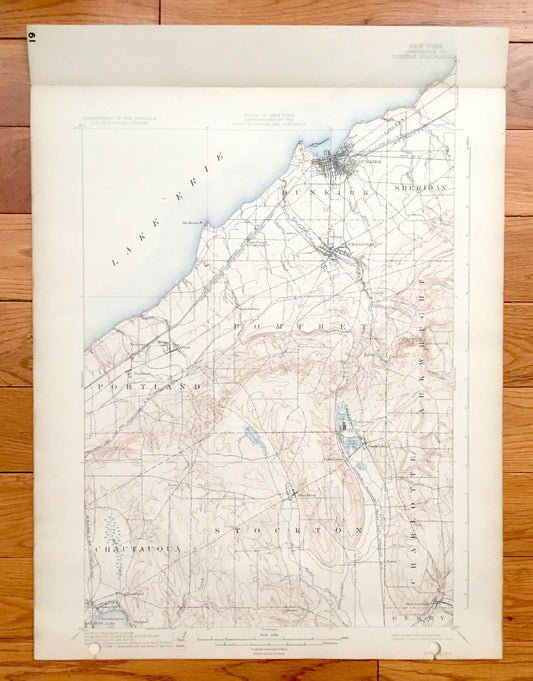 Antique Dunkirk, New York 1900 US Geological Survey Topographic Map – Portland, Pomfret, Sheridan, Arkwright, Mayville, Chautauqua County NY