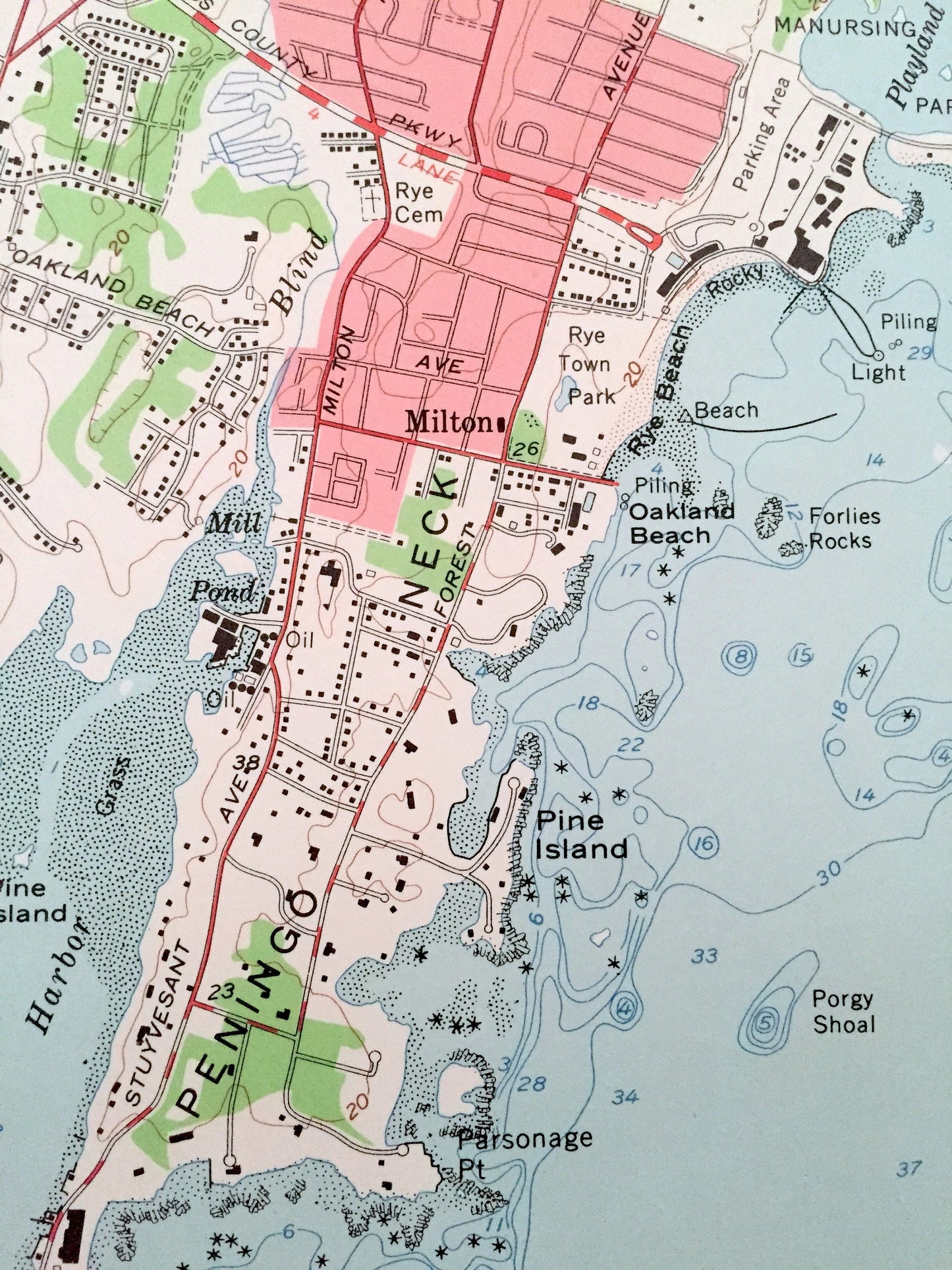 Antique Mamaroneck, New York 1955 US Geological Survey Topographic Map – Westchester, Nassau County, White Plains, Rye, Connecticut NY