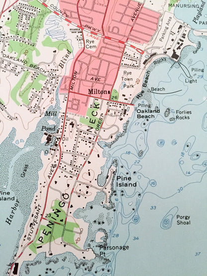 Antique Mamaroneck, New York 1955 US Geological Survey Topographic Map – Westchester, Nassau County, White Plains, Rye, Connecticut NY