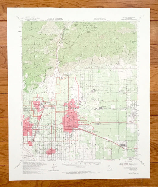 Antique Ontario, California 1954 US Geological Survey Topographic Map – Pomona, Cucamonga, Upland, Chino, Champagne, Glen Avon Heights, CA