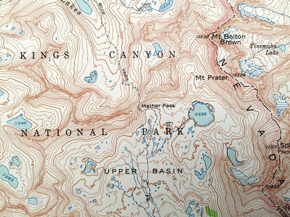 Antique Big Pine, California 1950 US Geological Survey Topographic Map – Inyo National Forest, Kings Canyon Park, Fresno County Owens Valley