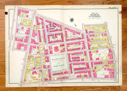 Antique 1906 Roxbury, Massachusetts Map from GW Bromley Atlas – Boston, Suffolk County, Fort Hill, Frederick Douglass, Madison Park School