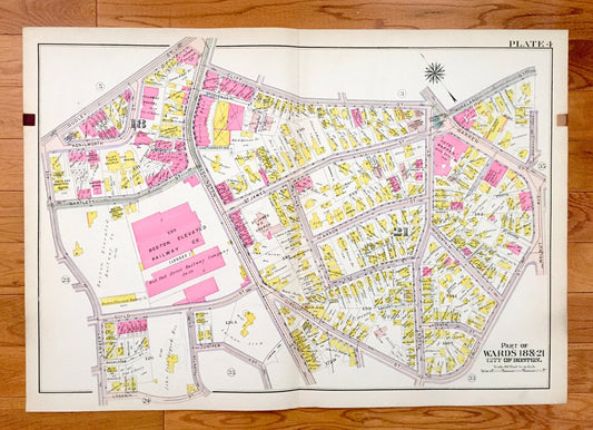 Antique 1906 Roxbury, Massachusetts Map from GW Bromley Atlas – Boston, Suffolk County, Fort Hill, Dudley Square, Malcolm X, Warren Square