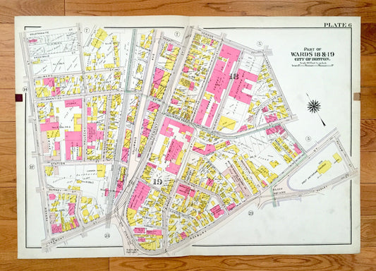 Antique 1906 Roxbury & Brookline, Massachusetts Map from GW Bromley Atlas – Boston, Suffolk County, Fort Hill, John Eliot Square, Mission