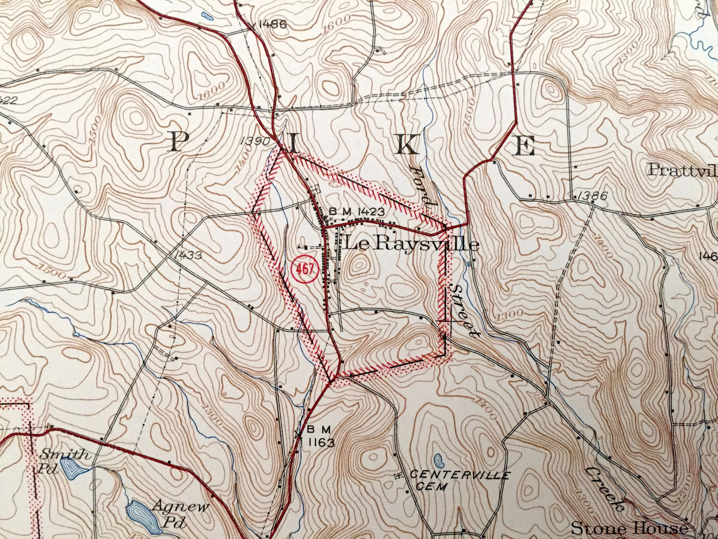 Antique Le Raysville, Pennsylvania 1943 US Geological Survey Topographic Map - Pike, Middletown, Rush, Stevens, Herrick, Orwell, Warren